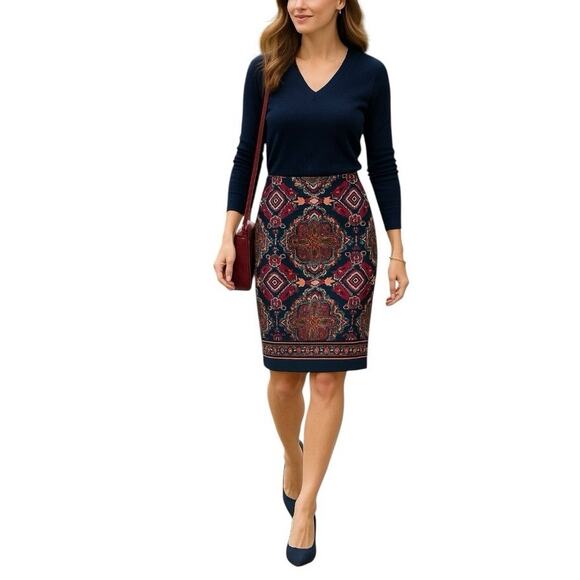 Talbots Pencil Skirt Straight Textured Burgundy Pink Multicolored Women’s 12 - Picture 1 of 9